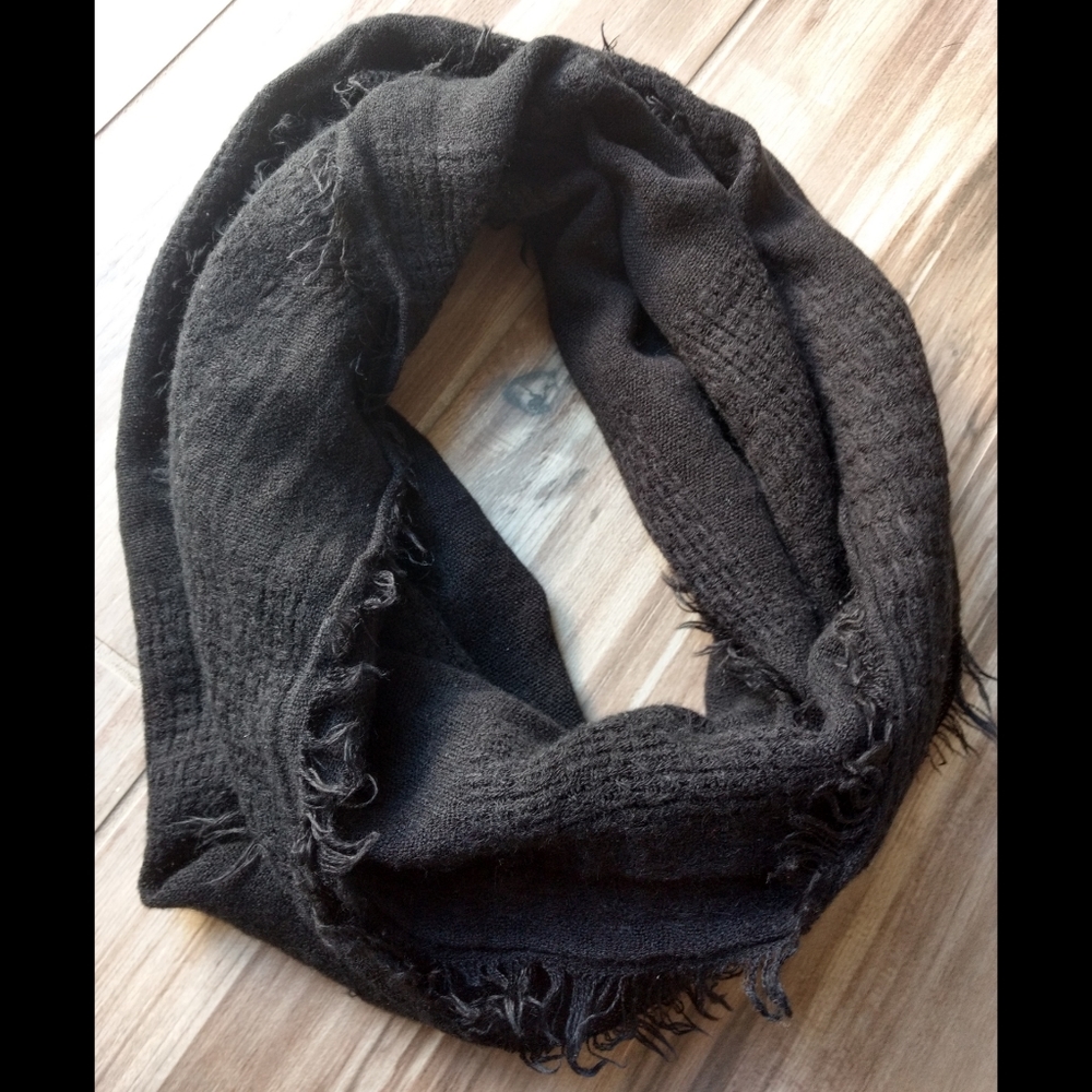 Black Infinity Scarf with woven square pattern